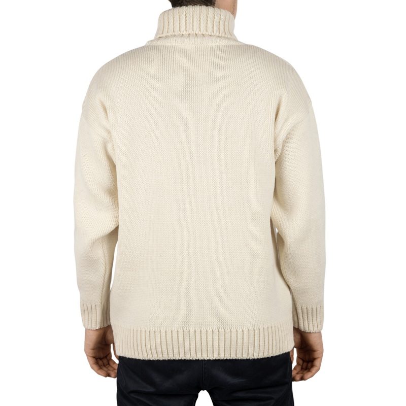 Merino Wool Heavy-Weight Submariner Roll Neck Jumper - Ecru - Malle London