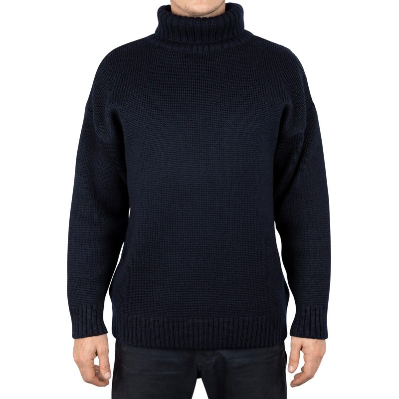 Merino Wool Heavy-Weight Submariner Roll Neck Jumper - Navy - Malle London